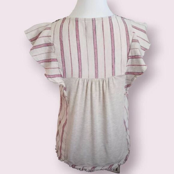 KNOX ROSE FLUTTER SLEEVE BOHO-INSPIRED TOP CREAM, RED, & BLUE SZ.XS GUC - Picture 3 of 6